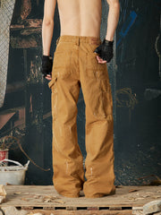 NOMANIAI Multi-process distressed casual cargo pants.