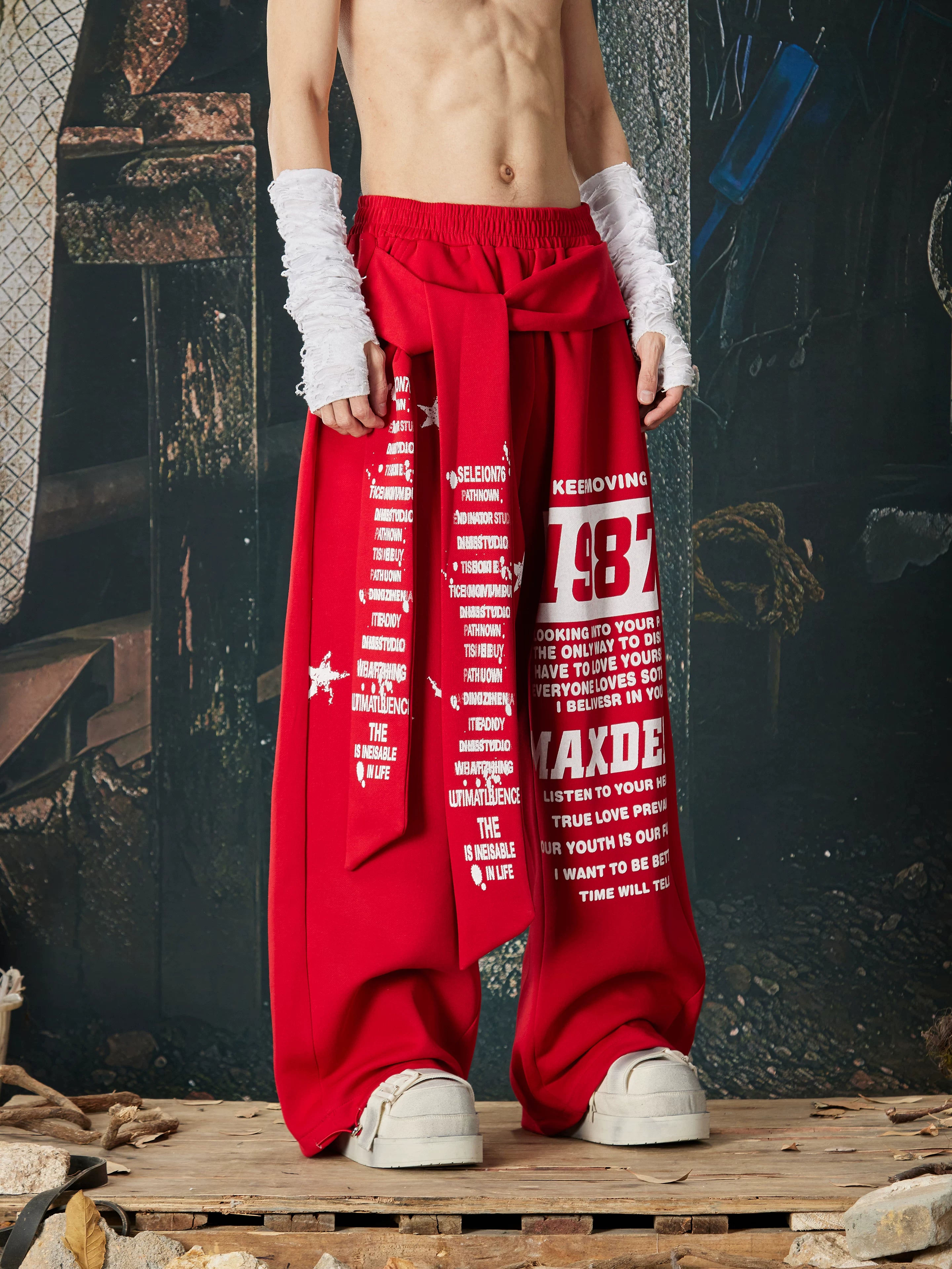 NOMANIAI Printed Drawstring Elastic-Waist Loose Casual Sweatpants.