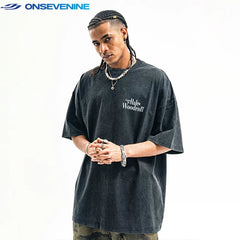 ONSEVENINE Original Fashion Brand American Street Wash Old Vintage Short Sleeve T-shirt Men and Women Summer Unisex China-Chic