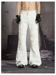NOMANIAI 3D-cut studded slim-fit slight-flare street-style jeans.