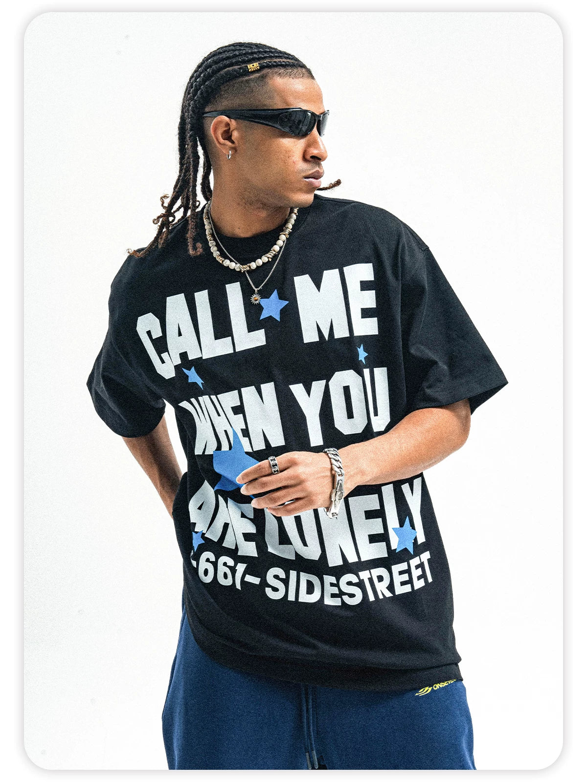 ONSEVENINE Pure Cotton Street-Style Letter-Print Short-Sleeve T-Shirt with Small Neckline.