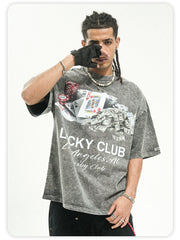 ONSEVENINE Heavyweight Pure Cotton Short-Sleeve T-Shirt with Washed, Distressed Finish.