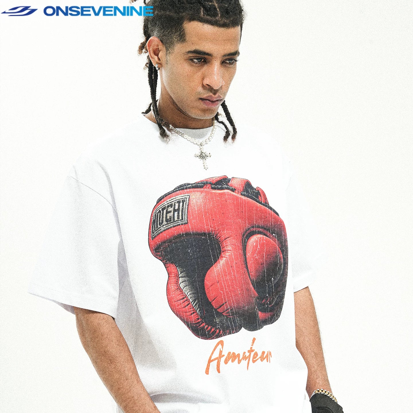 ONIVENINE American Street Small Collar 280g Heavy Cotton Short sleeved T-shirt for Men and Women Summer Loose Hip Hop