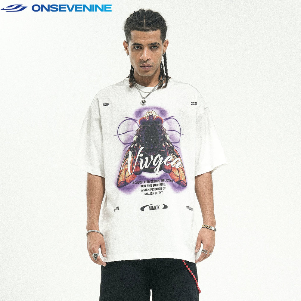 ONS EVENT Original Trendy Brand American Street Washed Retro Pure Cotton Small Collar Short sleeved T-shirt Men's Summer Loose