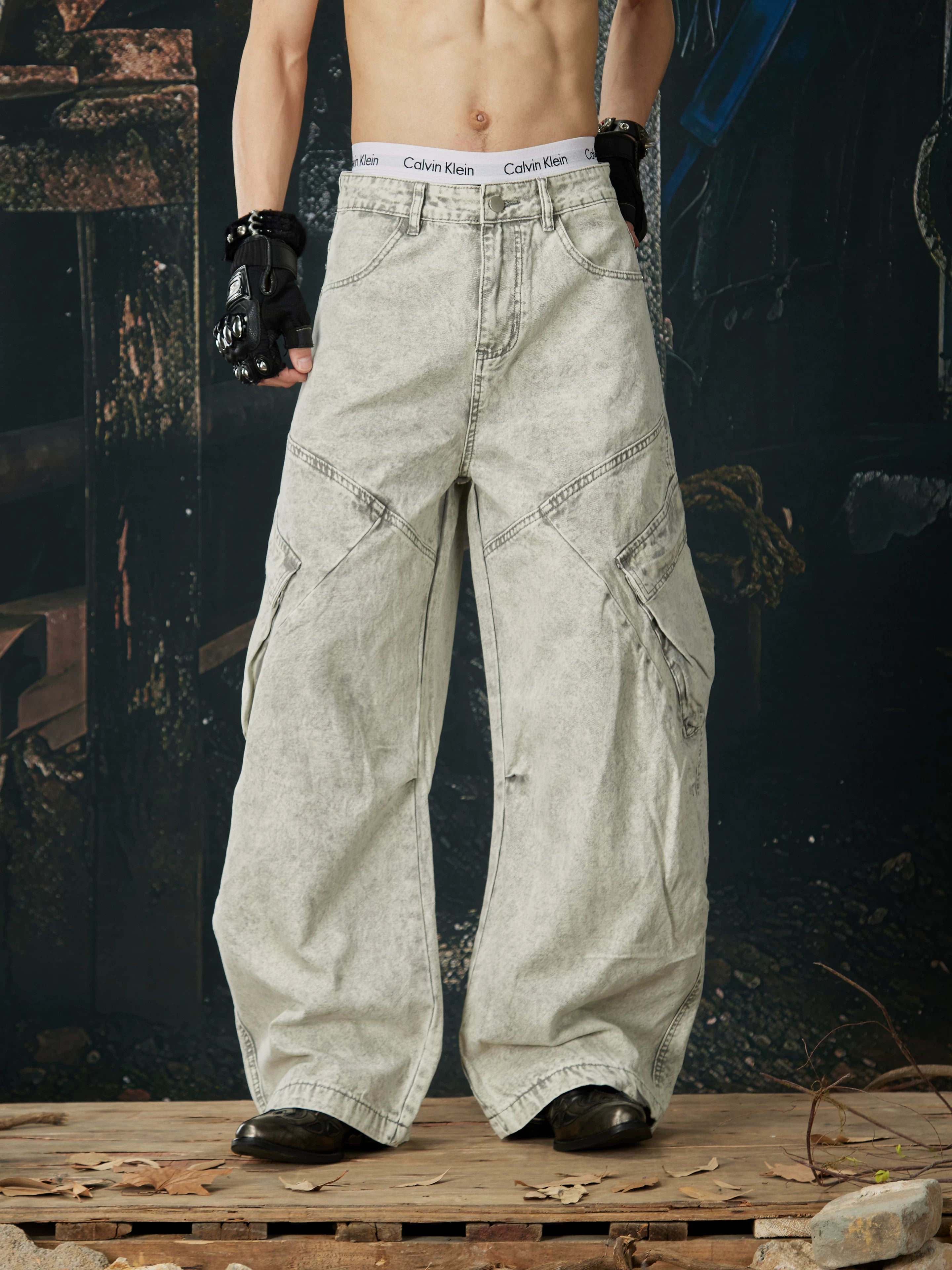 NOMANIAI Distressed Wide-Leg Jeans – Versatile Street Style.