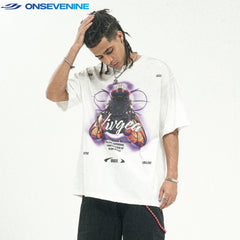 ONS EVENT Original Trendy Brand American Street Washed Retro Pure Cotton Small Collar Short sleeved T-shirt Men's Summer Loose