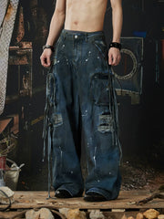 NOMANIAI  Heavy-duty wasteland-style multi-pocket denim jeans.