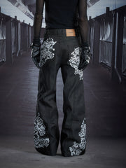 NOMANIAI Stylish Street-Style Casual Printed Kick-Flare Jeans.
