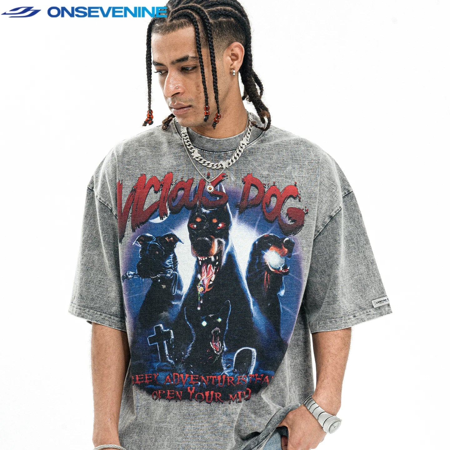 ONS VENINE trendy brand American washed retro distressed 300g heavyweight pure cotton short sleeved T-shirt for men and women summer half sleeves