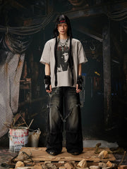 NOMANIAI  Retro Loose-Fit Pure Cotton Short-Sleeve T-Shirt: A Tribute to Rock Pioneers.