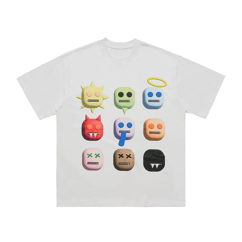 ONIVENINE American Street Loose Small Collar 300g Heavy Cotton Short sleeved T-shirt for Men and Women in Summer