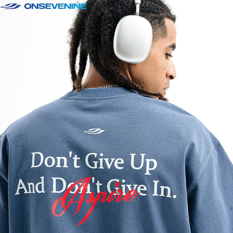ONSEVENINE China-Chic Short Sleeve Heavy Weight Cotton 300g Oversize Loose American High Street Boys T-shirt Summer