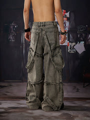 NOMANIAI Loose-fit straight-leg jeans with detachable ribbons and 3D tailoring.