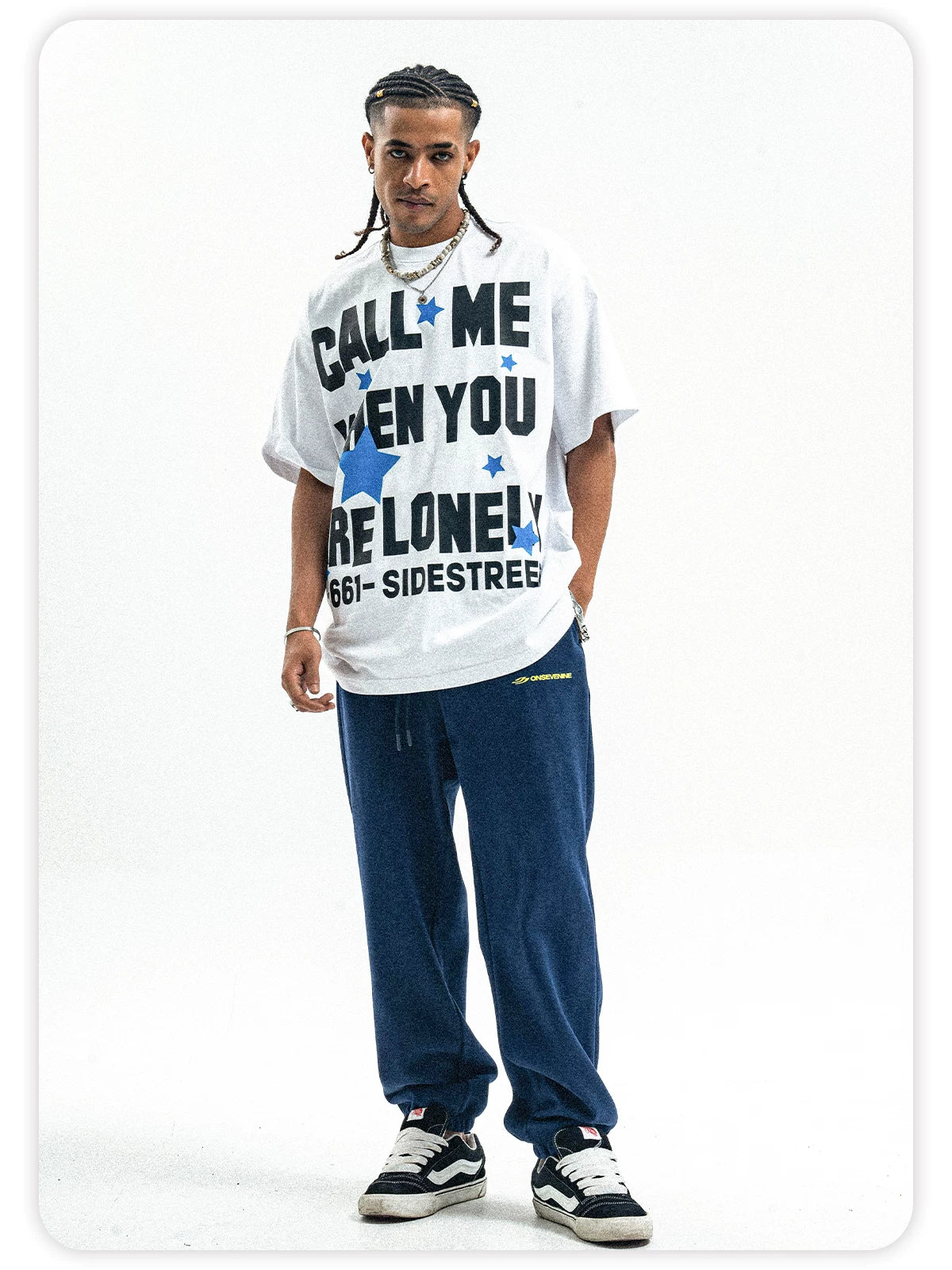 ONSEVENINE Pure Cotton Street-Style Letter-Print Short-Sleeve T-Shirt with Small Neckline.