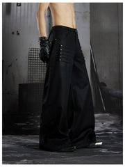 NOMANIAI Premium fabric casual trousers with metal hardware details.