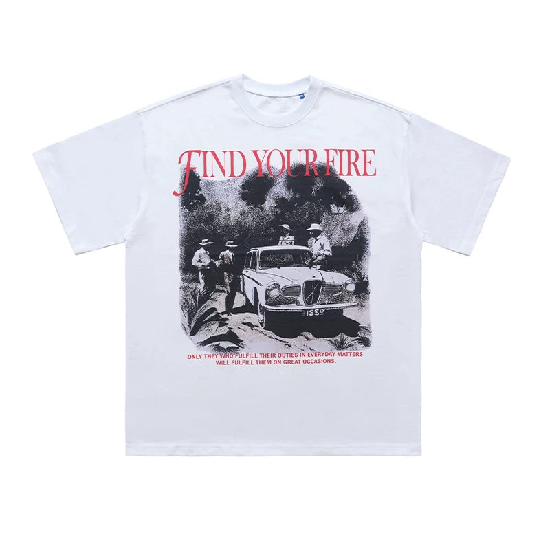 ONS VENINE American Hip Hop Street 300g Heavy Cotton Small Collar Trendy Brand Loose Short Breath T-shirt for Men Summer