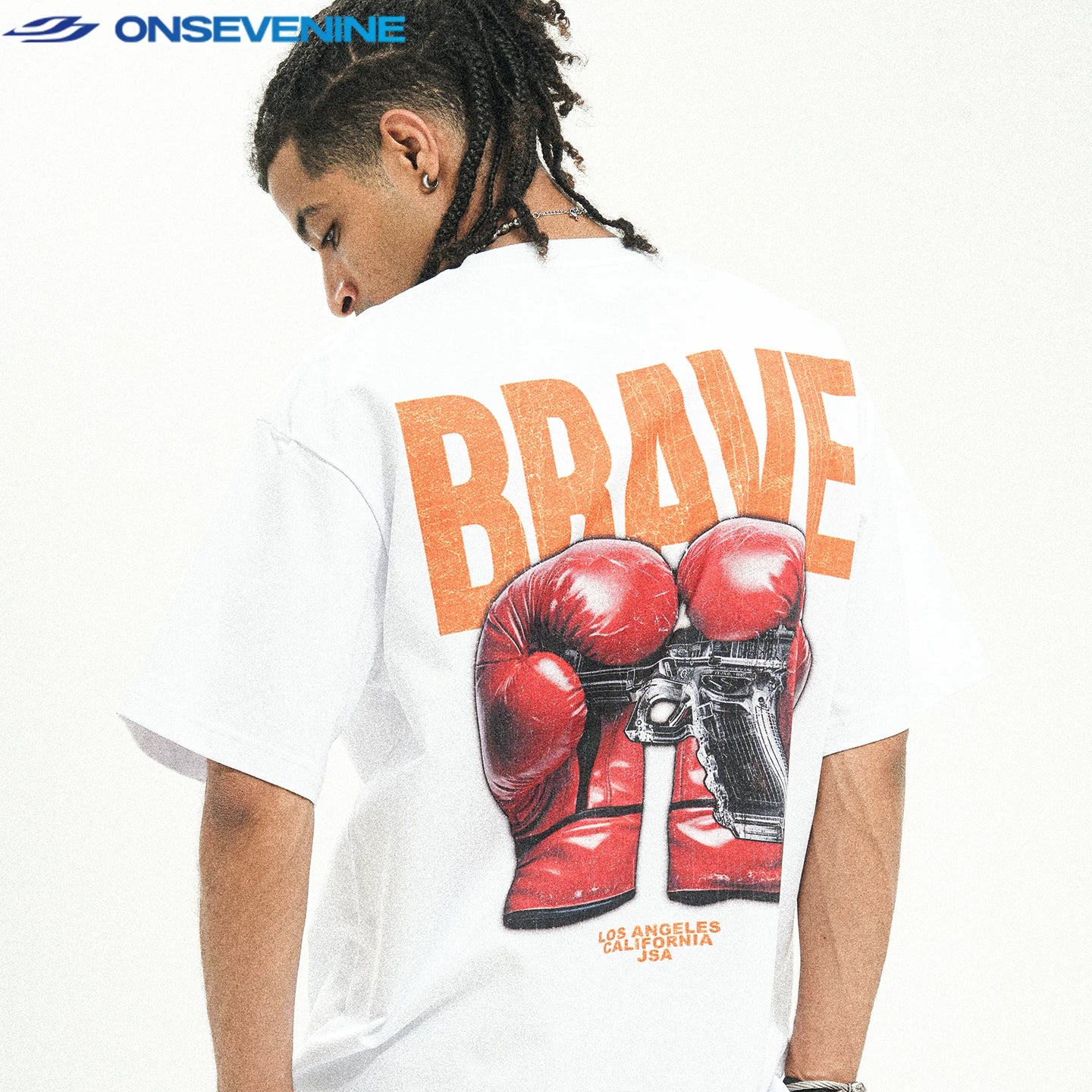 ONIVENINE American Street Small Collar 280g Heavy Cotton Short sleeved T-shirt for Men and Women Summer Loose Hip Hop