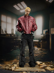 NOMANIAI Y2K-style flared jeans with ribbon details.