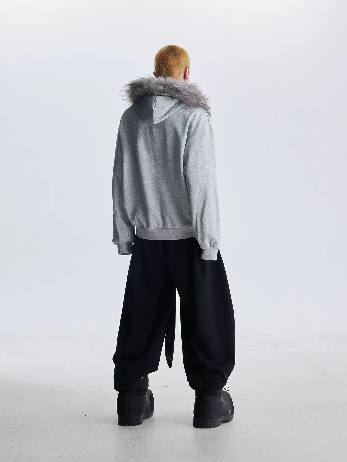 NOMANIAI  Fuzzy Hooded Printed Half-Zip Sweatshirt – Loose Cropped Top.