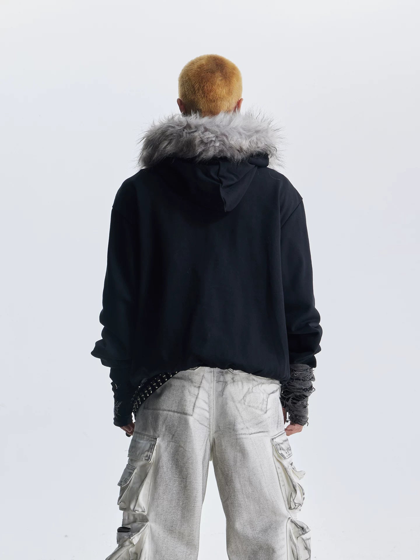 NOMANIAI  Fuzzy Hooded Printed Half-Zip Sweatshirt – Loose Cropped Top.