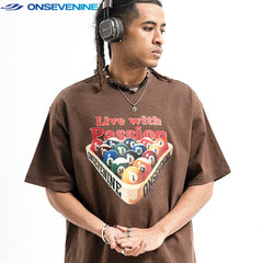 ONSEVENINE China-Chic 300g small neckline American street high street ins fashion brand loose short sleeve T-shirt men's summer