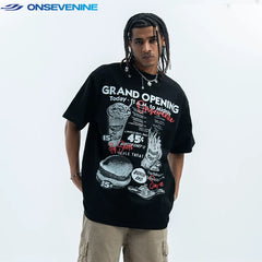 ONSEVENINE American Street 280g Heavy Weight Cotton Small Neckline Fashion Brand Short Sleeve T-shirt Men's Summer China-Chic ins