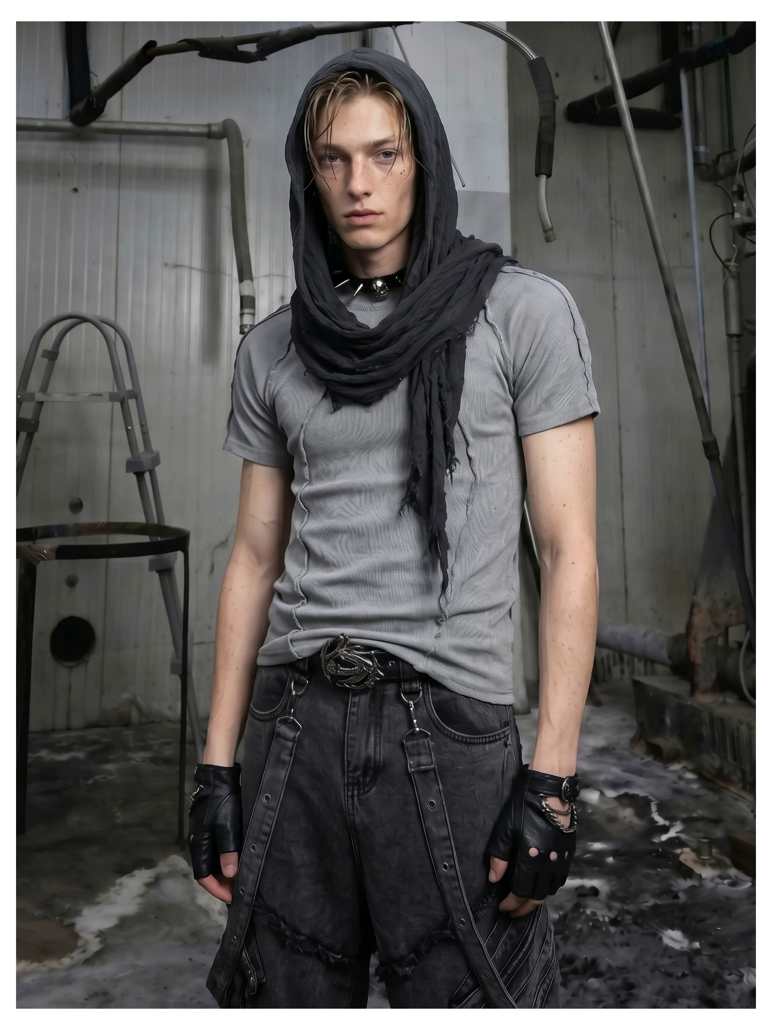 NOMANIAI  3D-cut textured stretch fitted short-sleeve top.