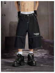 NOMANIAI Distinctive Multi-Pocket Adjustable Printed Cropped Jeans.