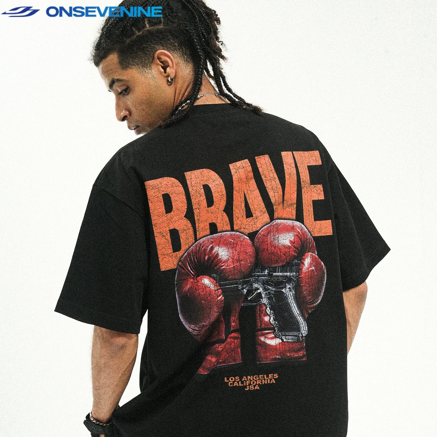 ONIVENINE American Street Small Collar 280g Heavy Cotton Short sleeved T-shirt for Men and Women Summer Loose Hip Hop
