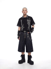 NOMANIAI 3D-cut loose straight-leg cropped jeans.