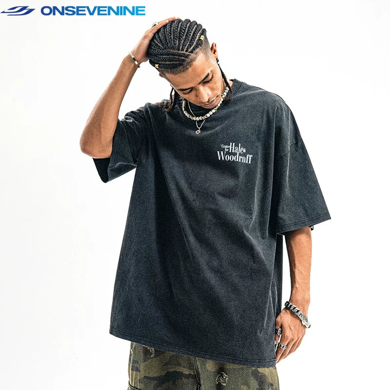 ONSEVENINE Original Fashion Brand American Street Wash Old Vintage Short Sleeve T-shirt Men and Women Summer Unisex China-Chic