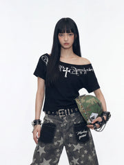 NOMANIAI Women's Printed Slim-Fit Short-Sleeve T-Shirt.