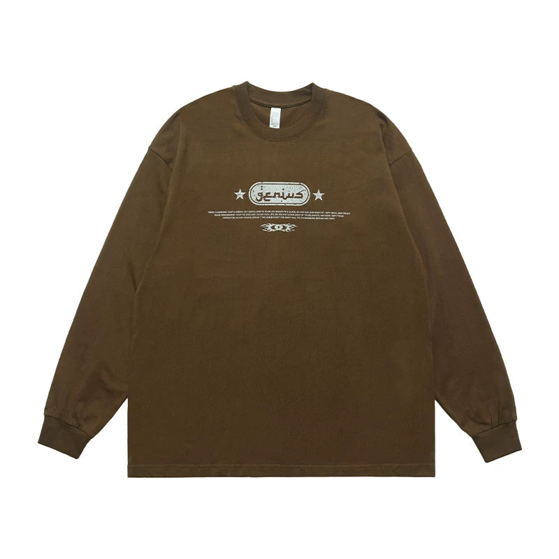 ONSEVENINE China-Chic 260g Small Neckline Heavy Weight Cotton American Long Sleeve T-shirt Men's and Women's Autumn Unisex Fashion Brand