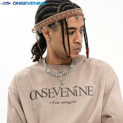 ONSEVENINE美式水洗复古做旧渐变破洞毛边280克小领口短袖T恤男夏