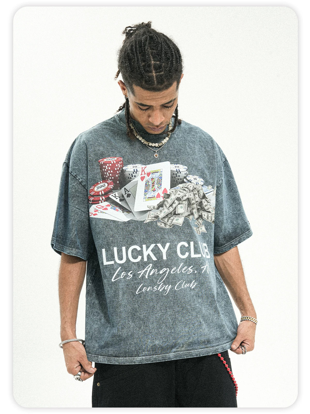 ONSEVENINE Heavyweight Pure Cotton Short-Sleeve T-Shirt with Washed, Distressed Finish.