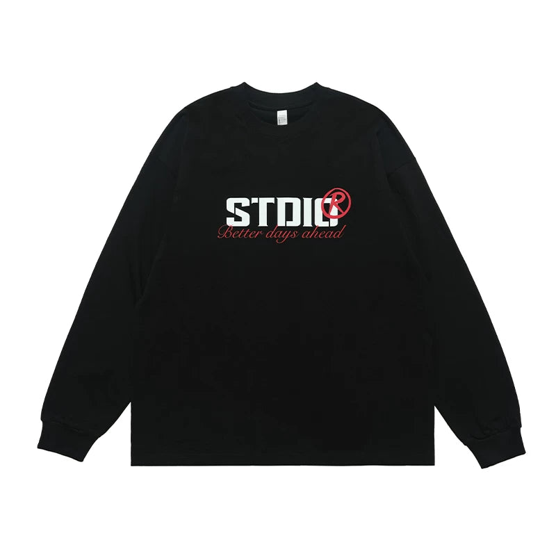 ONS EVENT Original Design Small Collar Heavy Cotton American Street Long Sleeve T-shirt Men's Autumn Top Primer