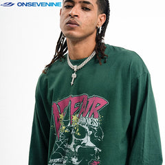 ONIVENINE American Street Loose Small Collar Cotton Long Sleeve T-shirt Men's and Women's Spring and Autumn Bottom Top Ins Trendy