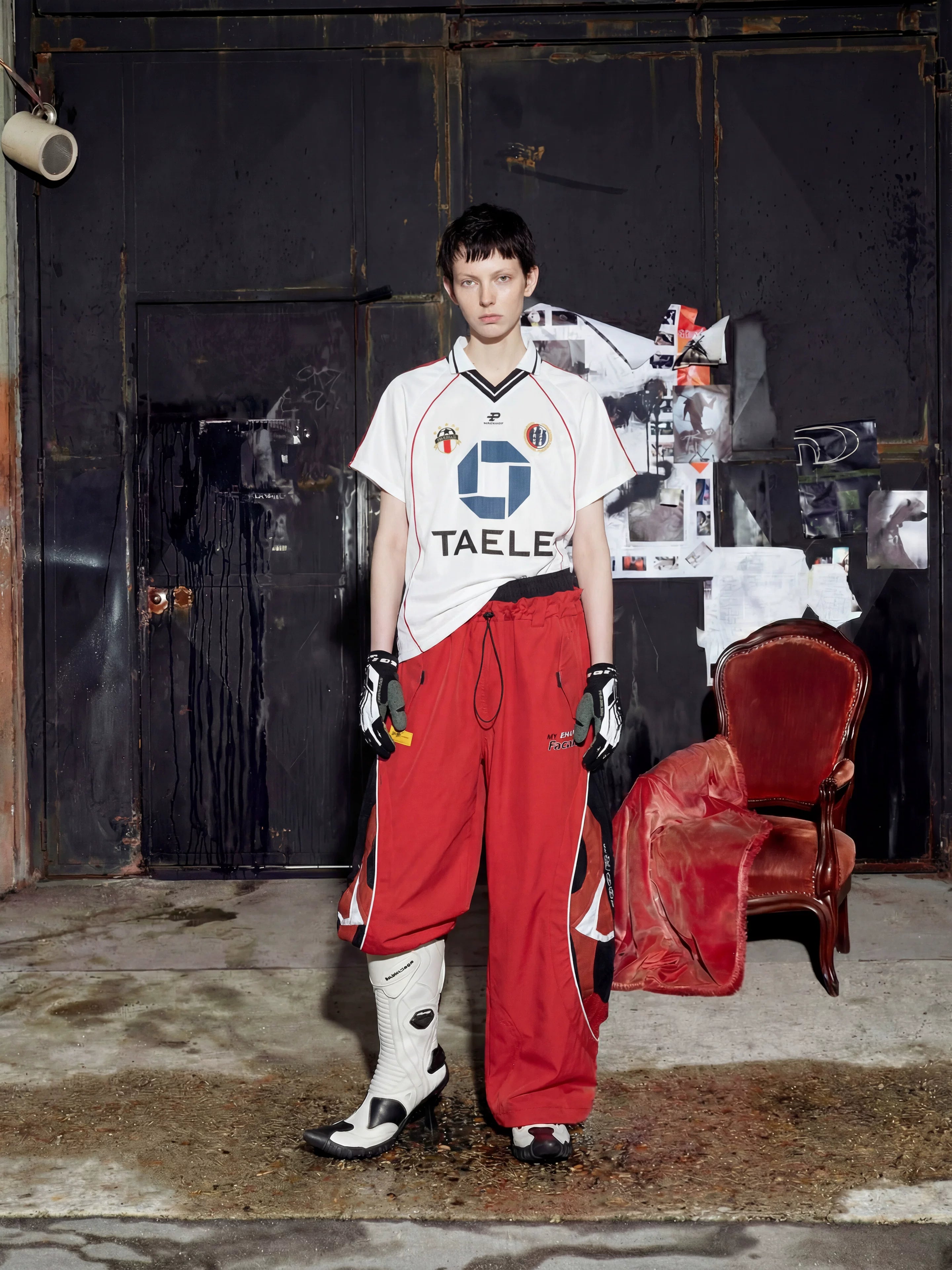 NOMANIAI  Deconstructed Color-Block Loose-Fit Moto Pants.