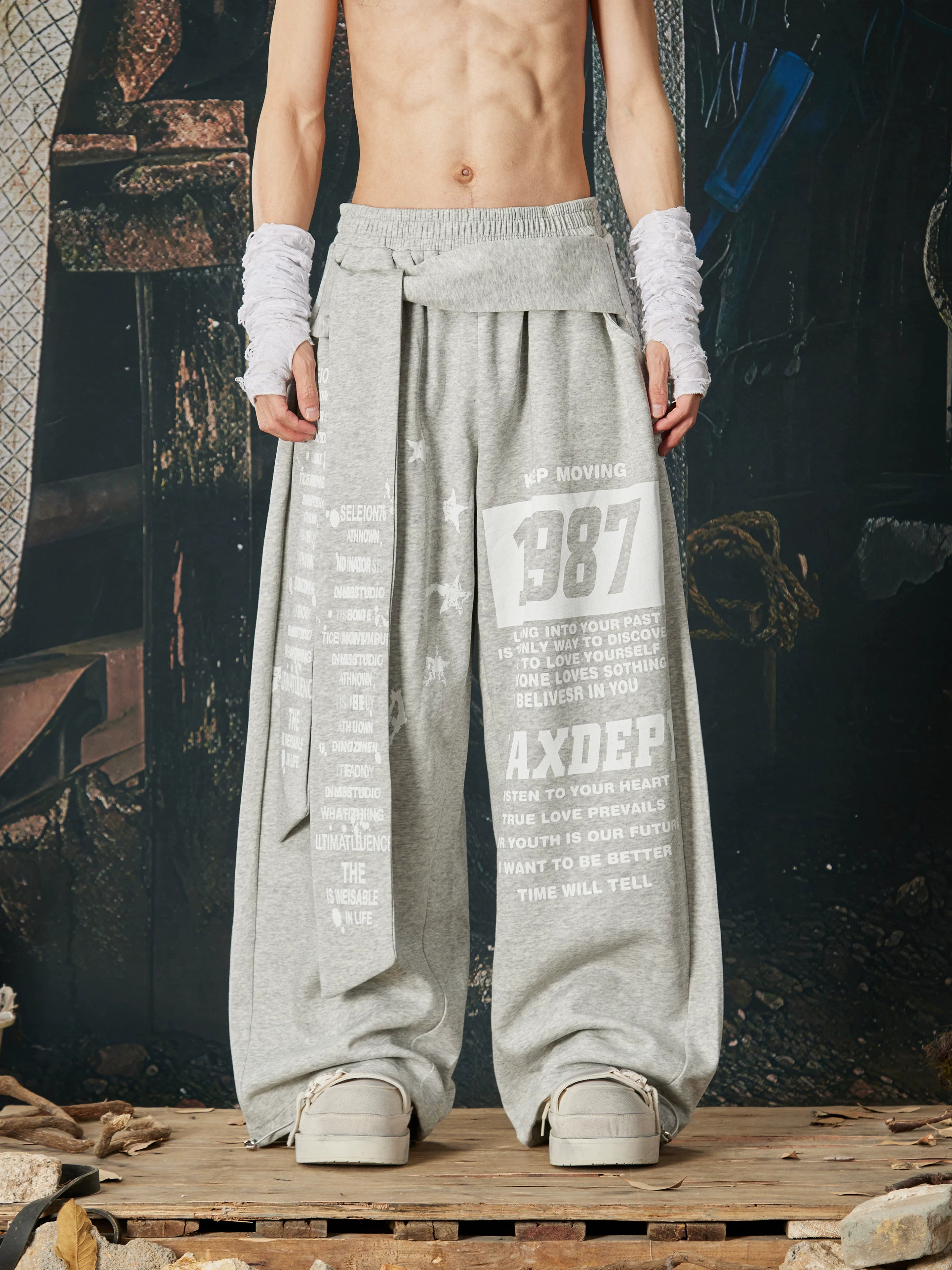 NOMANIAI Printed Drawstring Elastic-Waist Loose Casual Sweatpants.