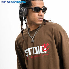 ONS EVENT Original Design Small Collar Heavy Cotton American Street Long Sleeve T-shirt Men's Autumn Top Primer