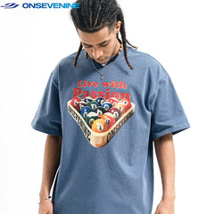 ONSEVENINE China-Chic 300g small neckline American street high street ins fashion brand loose short sleeve T-shirt men's summer