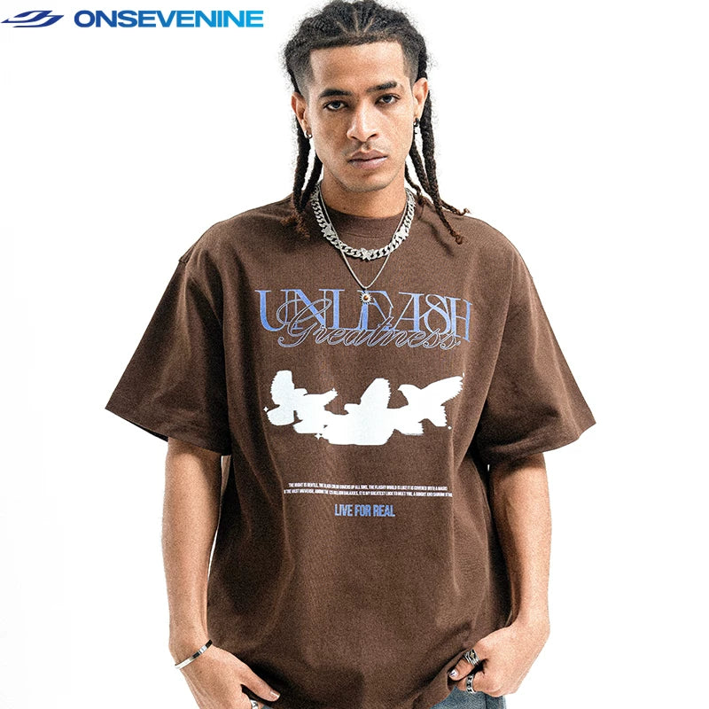 ONS EVENT Original Trendy Brand 300g Heavy Cotton Small Collar American High Street Boys' T-shirt Short Sleeve Summer