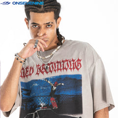 ONSEVENINE American street wash retro gradient 300g small neckline short sleeve T-shirt men's summer loose China-Chic