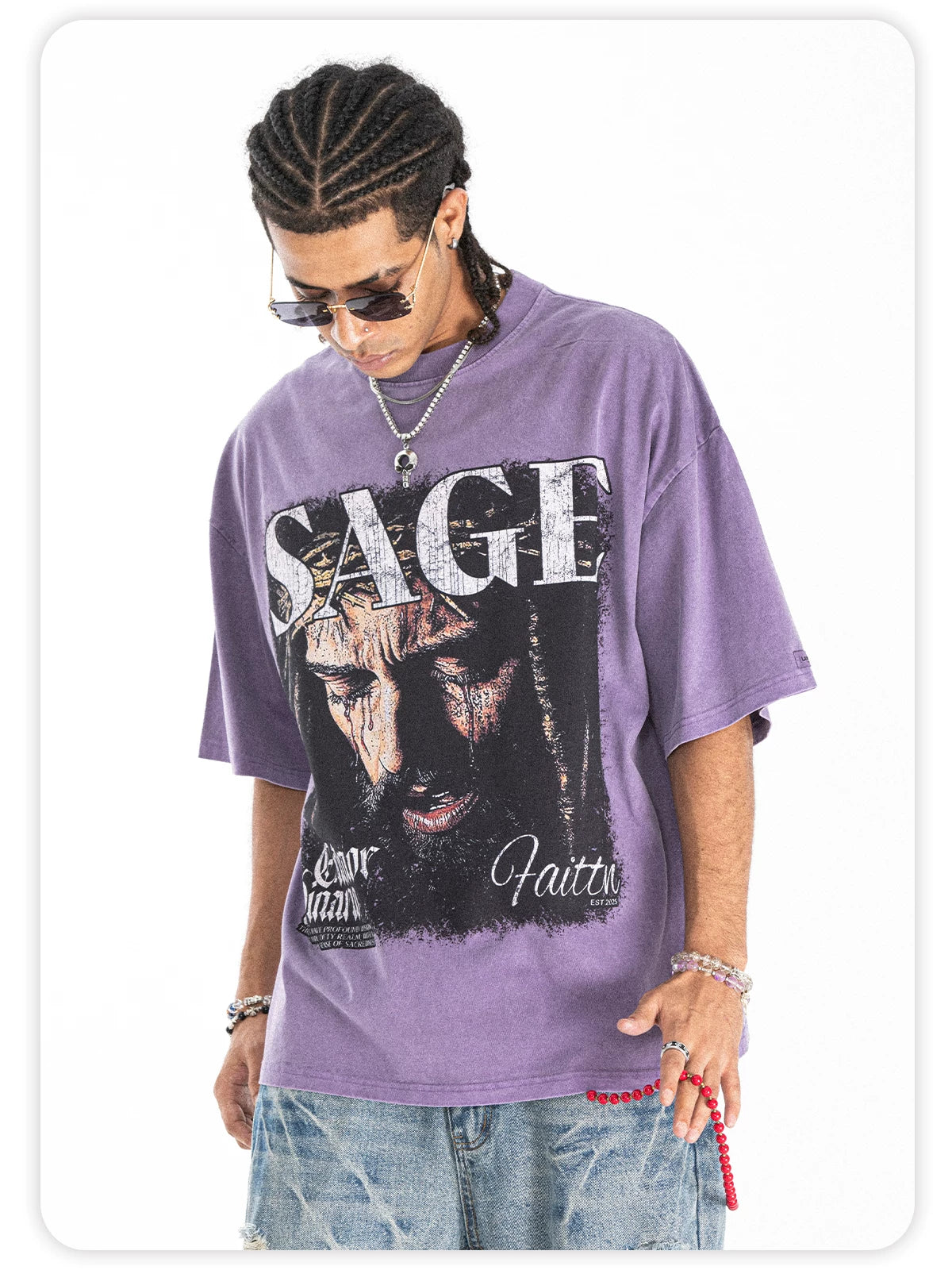 ONSEVENINE American-style washed and distressed short-sleeve T-shirt.