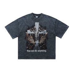 ONSEVENINE Men's American-style streetwear acid-wash distressed T-shirt