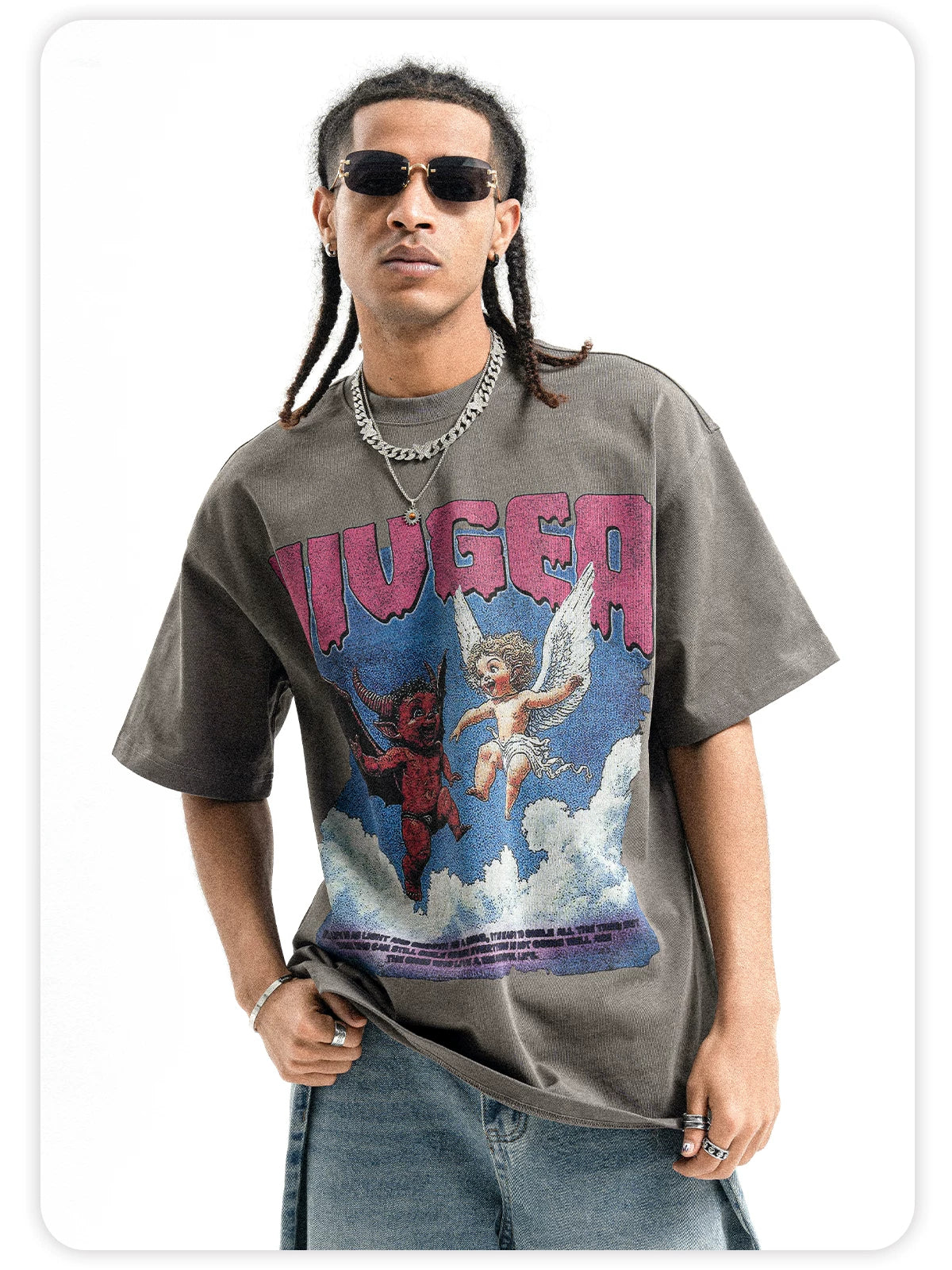 ONSEVENINE Men's Heavyweight 300g Pure Cotton Street-Style Hip-Hop T-Shirt.
