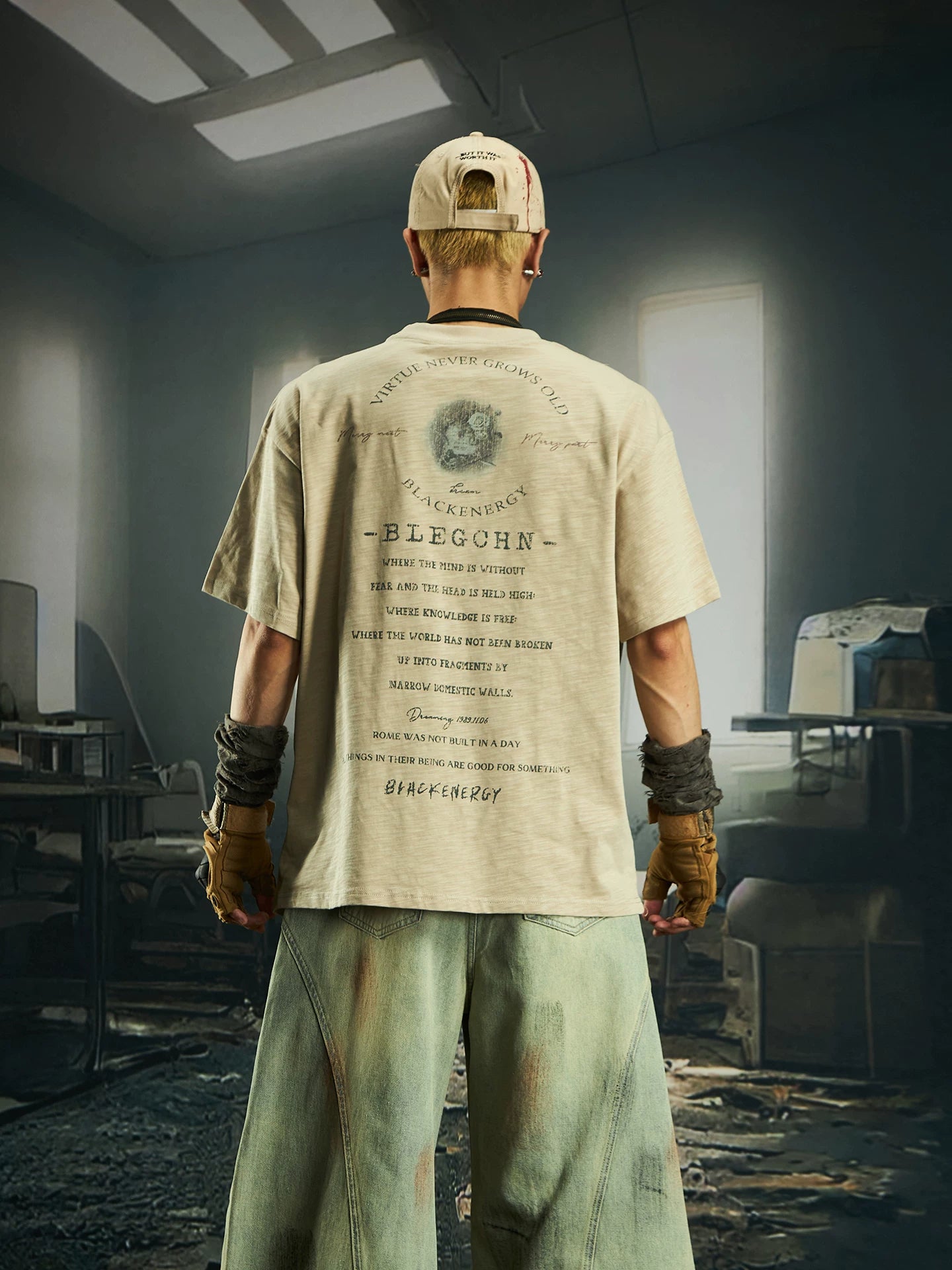 NOMANIAI Printed Crew-Neck Short-Sleeve Loose-Fit Breathable Cotton T-Shirt.