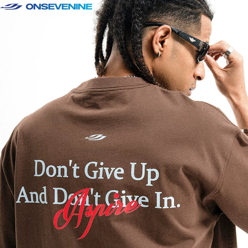 ONSEVENINE China-Chic Short Sleeve Heavy Weight Cotton 300g Oversize Loose American High Street Boys T-shirt Summer