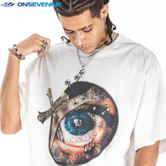 ONS EVENT American street wash vintage gradient loose fitting couple's short sleeved T-shirt for men and women in summer
