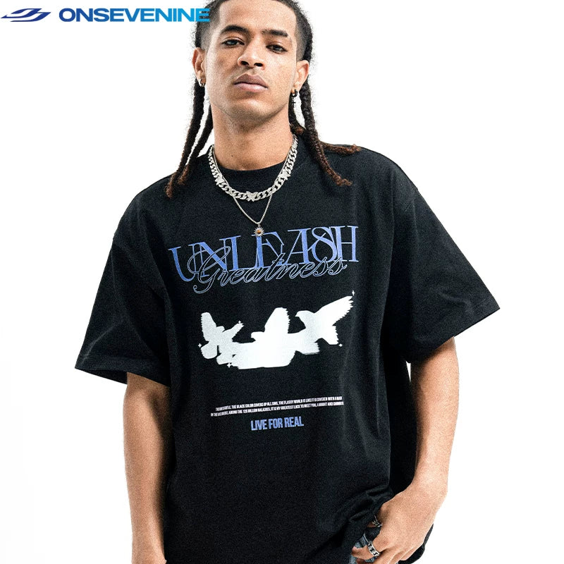 ONS EVENT Original Trendy Brand 300g Heavy Cotton Small Collar American High Street Boys' T-shirt Short Sleeve Summer